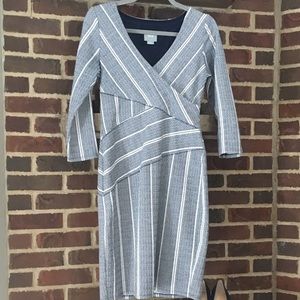 Navy & White Striped Wrapped Dress